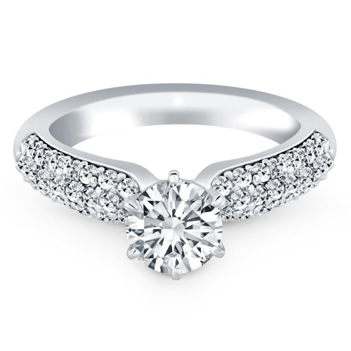 14k White Gold Triple Row Pave Diamond Engagement Ring Mounting - Image 2