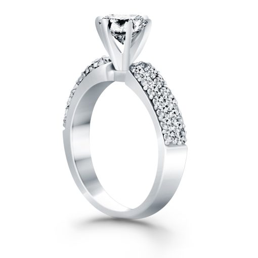 14k White Gold Triple Row Pave Diamond Engagement Ring Mounting - Image 3