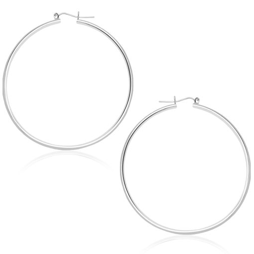 14k White Gold Polished Hoop Earrings (1.5x45mm)
