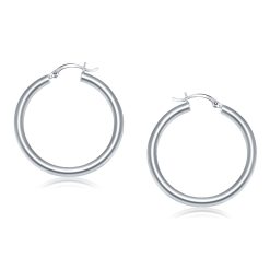 14k White Gold Polished Hoop Earrings (4x40mm)