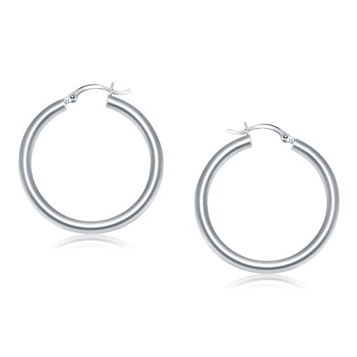14k White Gold Polished Hoop Earrings (4x40mm)