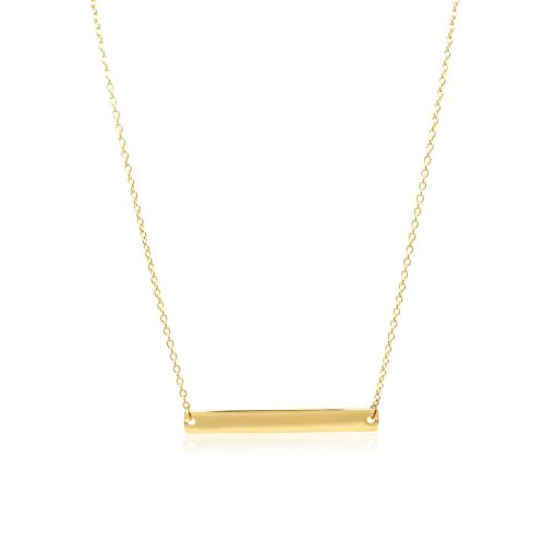 14k Yellow Gold Smooth Flat Horizontal Bar Style Necklace - Image 2