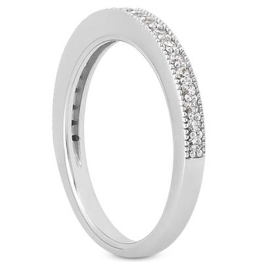 14k White Gold Pave Diamond Milgrain Wedding Ring Band Set 1/2 Around - Image 2