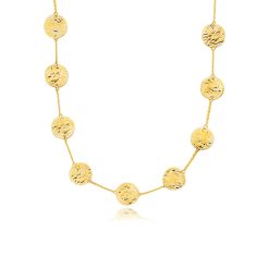 14k Yellow Gold Textured Disc Long Layering Necklace