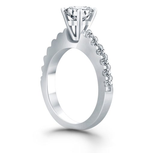 14k White Gold Diamond Micro Prong Cathedral Engagement Ring Mounting - Image 3