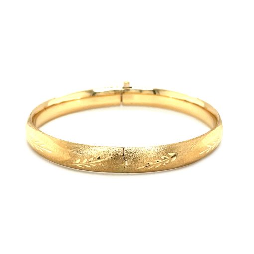 Classic Floral Carved Bangle in 14k Yellow Gold (8.00 mm) - Image 2