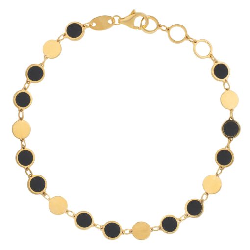 14k Yellow Gold Onyx Geometric Mirror Gem Chain Bracelet (5.00 mm) - Image 2