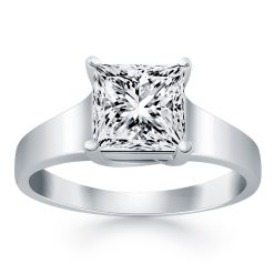 14k White Gold Princess Trellis Solitaire Engagement Ring Mounting