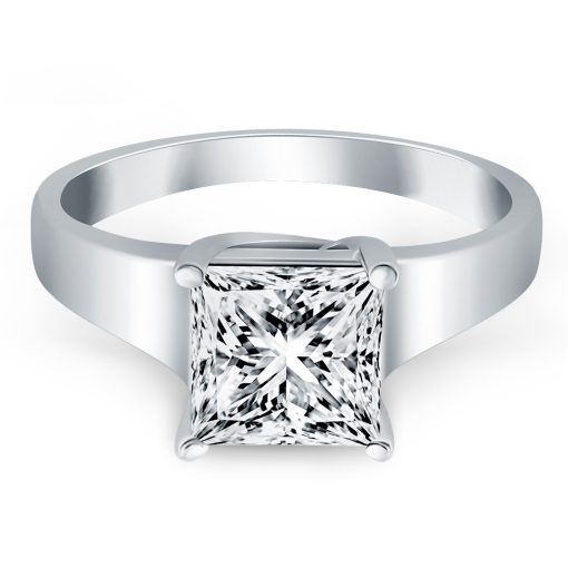 14k White Gold Princess Trellis Solitaire Engagement Ring Mounting - Image 2