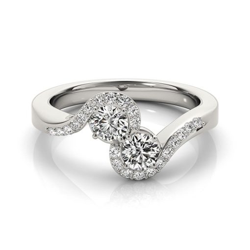 14k White Gold Curved Band Style Two Diamond Ring (5/8 cttw) - Image 3