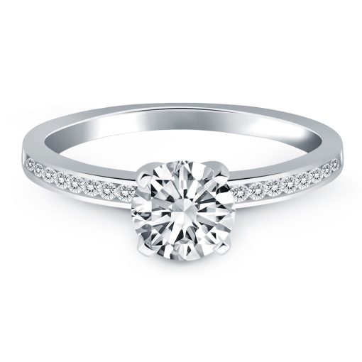 14k White Gold Engagement Ring Mounting with Diamond Channel Set Band - Image 2