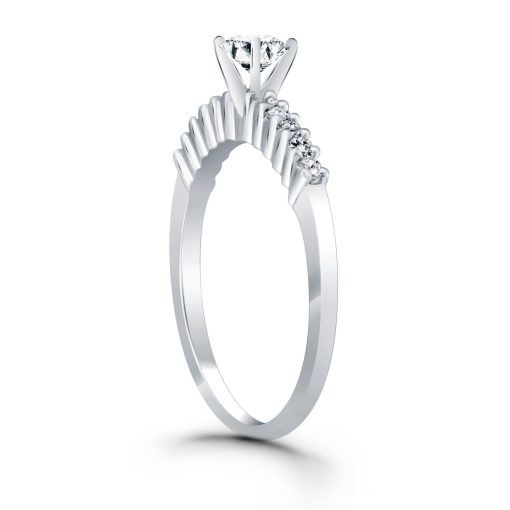 14k White Gold Shared Prong Accent Diamond Engagement Ring Mounting - Image 3