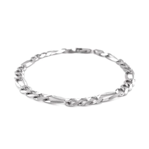 6.0mm 14k White Gold Solid Figaro Bracelet - Image 2