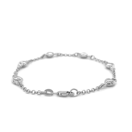 14k White Gold Rolo Chain Bracelet with Puffed Heart Stations (3.30 mm) - Image 2