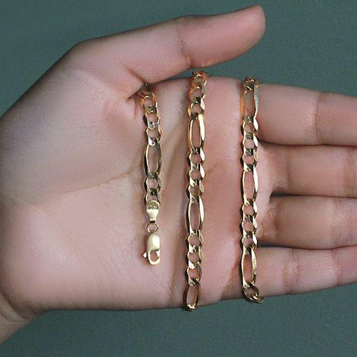 10K Yellow Gold Solid Figaro Chain (5.30 mm) - Image 3