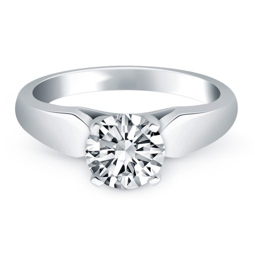 14k White Gold Tapered Cathedral Solitaire Engagement Ring Mounting - Image 2