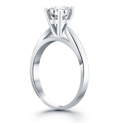 14k White Gold Tapered Cathedral Solitaire Engagement Ring Mounting - Image 3