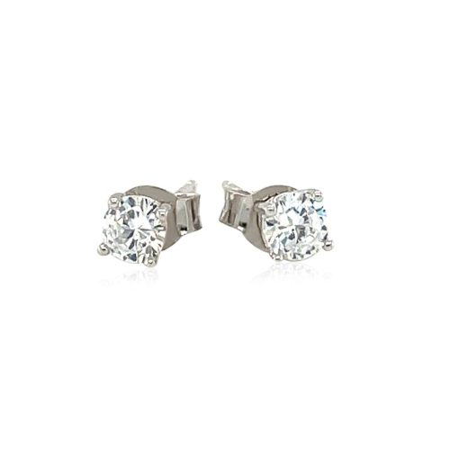 Sterling Silver Faceted White Cubic Zirconia Stud Earrings(4mm) - Image 2