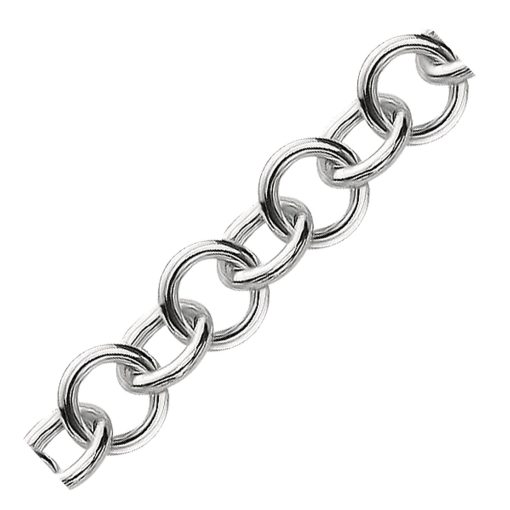Sterling Silver Rolo Style Polished Charm Bracelet with Rhodium Plating (8.15 mm) - Image 2