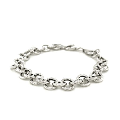 Sterling Silver Rolo Style Polished Charm Bracelet with Rhodium Plating (8.15 mm) - Image 3