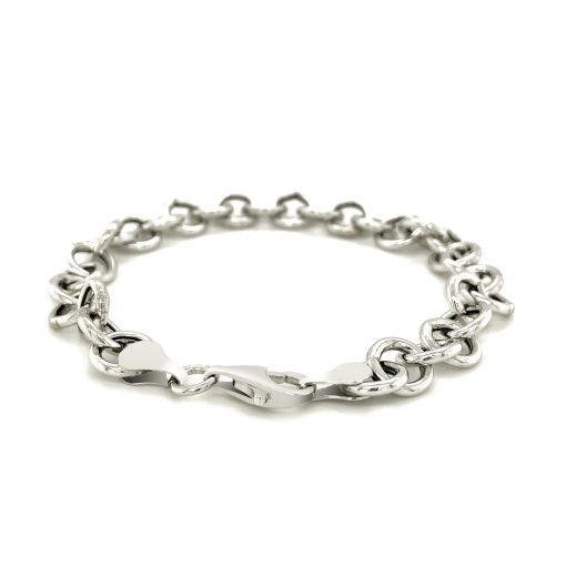 Sterling Silver Rolo Style Polished Charm Bracelet with Rhodium Plating (8.15 mm) - Image 4