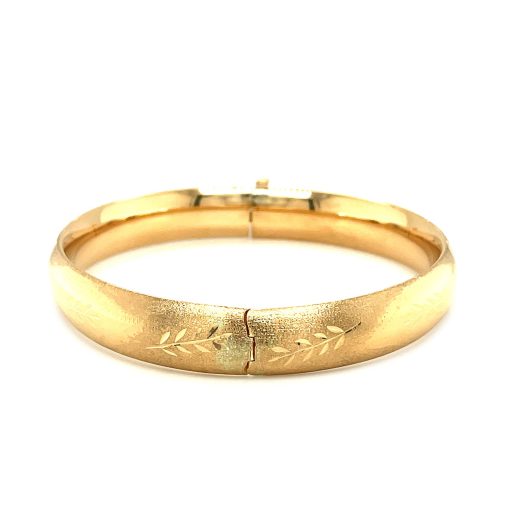 Classic Floral Carved Bangle in 14k Yellow Gold (10.00 mm) - Image 2