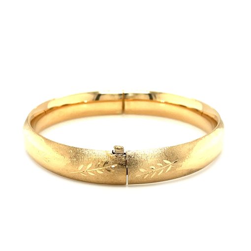 Classic Floral Carved Bangle in 14k Yellow Gold (10.00 mm) - Image 3