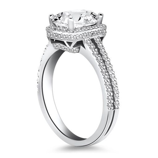 14k White Gold Emerald Cut Diamond Halo Split Shank Engagement Ring Mounting - Image 2