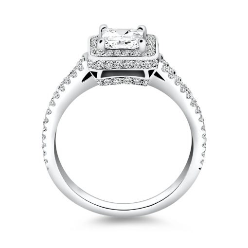 14k White Gold Diamond Halo Split Shank Engagement Ring Mounting - Image 2