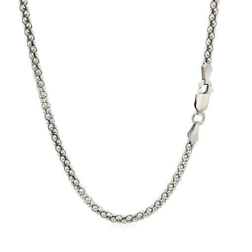 Rhodium Plated 2.5mm Sterling Silver Popcorn Style Chain (2.50 mm) - Image 3