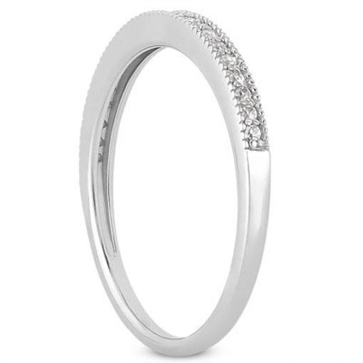 14k White Gold Diamond Micro Pave Diamond Milgrain Wedding Ring Band - Image 2