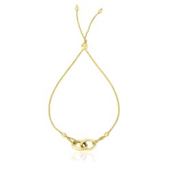 14k Yellow Gold Entwined Rings Adjustable Lariat Style Bracelet