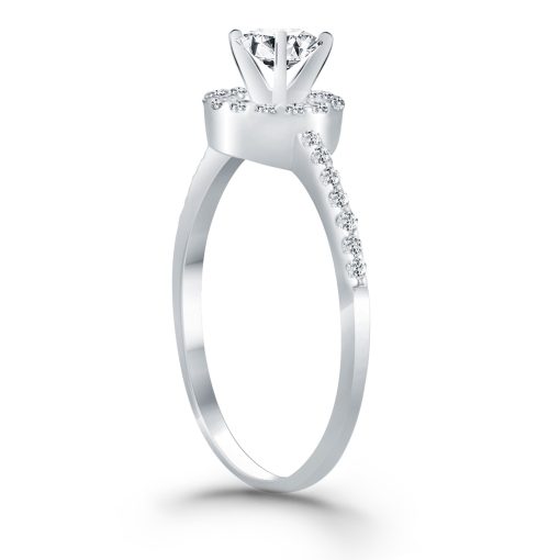 14k White Gold Diamond Halo Collar Engagement Ring - Image 3