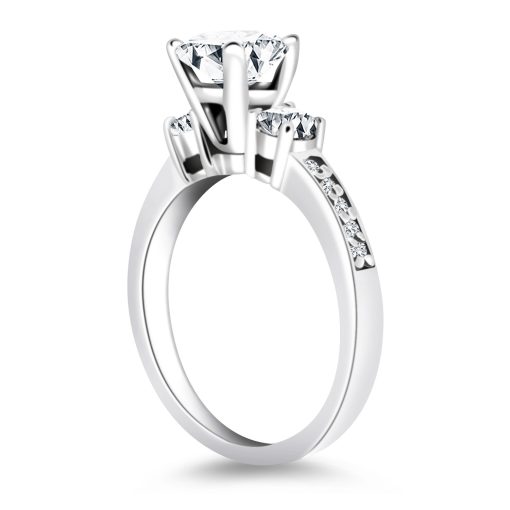 14k White Gold Three Stone Engagement Ring Mounting with Diamond Band - Image 2