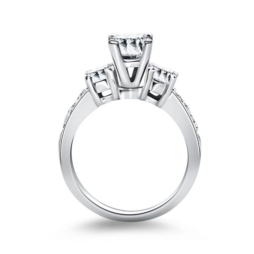 14k White Gold Three Stone Engagement Ring Mounting with Diamond Band - Image 3