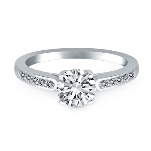 14k White Gold Diamond Channel Cathedral Engagement Ring Mounting - Image 2
