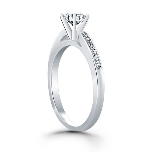 14k White Gold Diamond Channel Cathedral Engagement Ring Mounting - Image 3