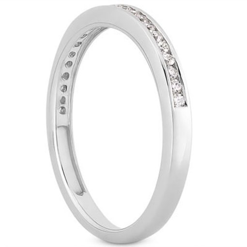 14k White Gold Slender Channel Set Diamond Wedding Ring Band Set 1/2 Around - Image 2