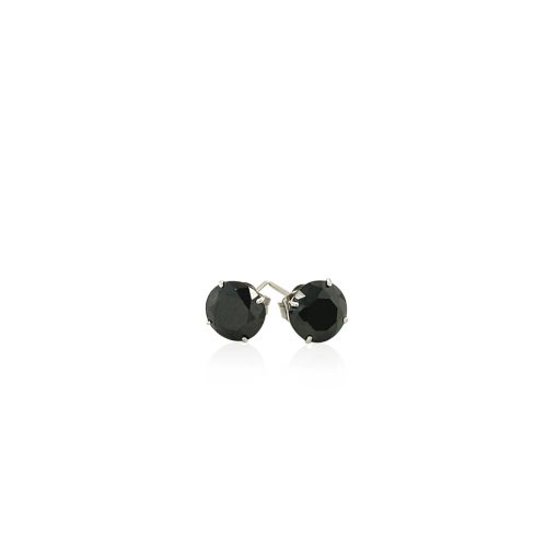 14k White Gold Stud Earrings with Black Faceted Cubic Zirconia(6mm) - Image 2