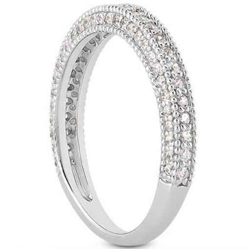14k White Gold Fancy Pave Diamond Milgrain Textured Wedding Ring Band - Image 2