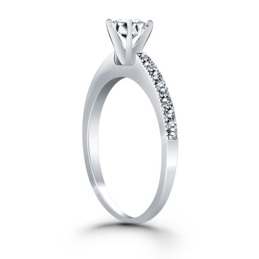 14k White Gold Classic Diamond Pave Solitaire Engagement Ring - Image 2