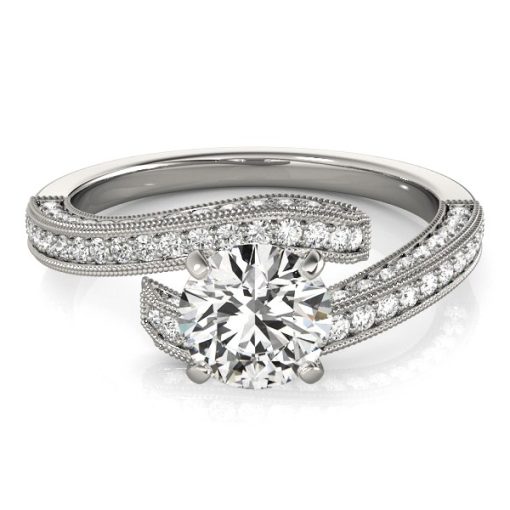 14k White Gold Round Diamond Bypass Style Engagement Ring (1 1/2 cttw) - Image 2