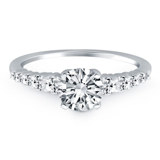 14k White Gold Graduated Diamond Engagement Ring Mounting - Image 2