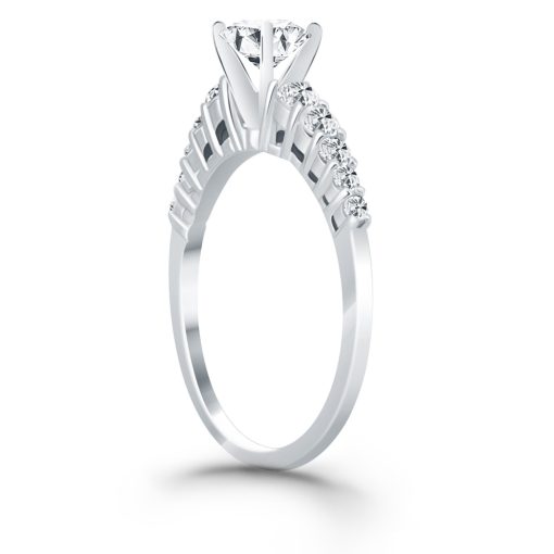 14k White Gold Graduated Diamond Engagement Ring Mounting - Image 3