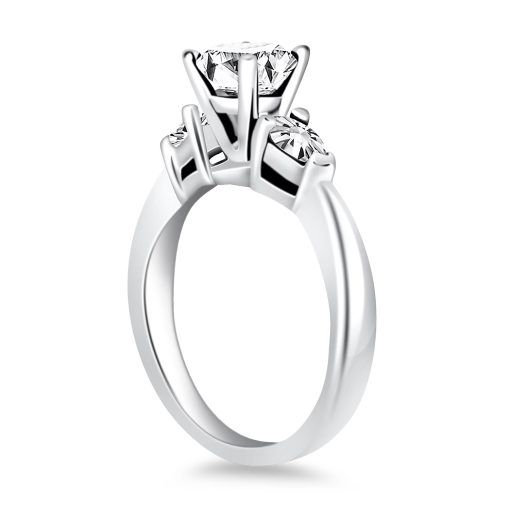 14k White Gold Diamond Three Stone Ring with Pear Shape Sides - Image 2