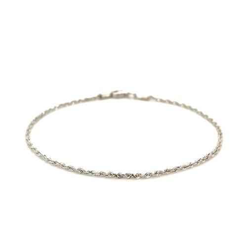 14k White Gold Solid Diamond Cut Rope Bracelet 1.5mm - Image 2