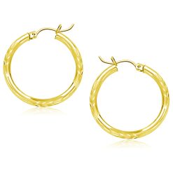 14k Yellow Gold Diamond Cut Hoop Earrings (3x25mm)