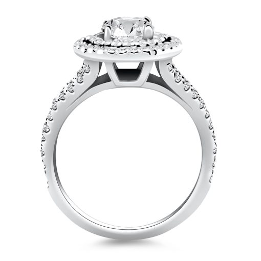 14k White Gold Double Halo Diamond Split Shank Engagement Ring Mounting - Image 2