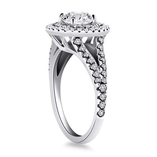 14k White Gold Double Halo Diamond Split Shank Engagement Ring Mounting - Image 3