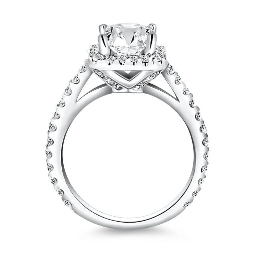 14k White Gold Princess Diamond Halo Cathedral Engagement Ring Mounting - Image 3